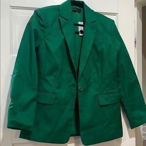 New York & Company Green Blazer Structured Suit Jacket